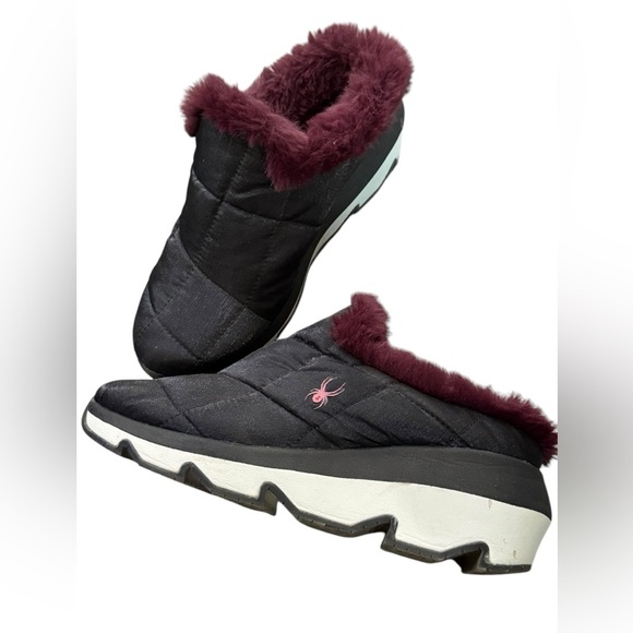 Spyder Blackberry Fur-Lined Slip-On Shoes slippers Sz 10 EUC Comfy Quilted outer - Picture 6 of 9
